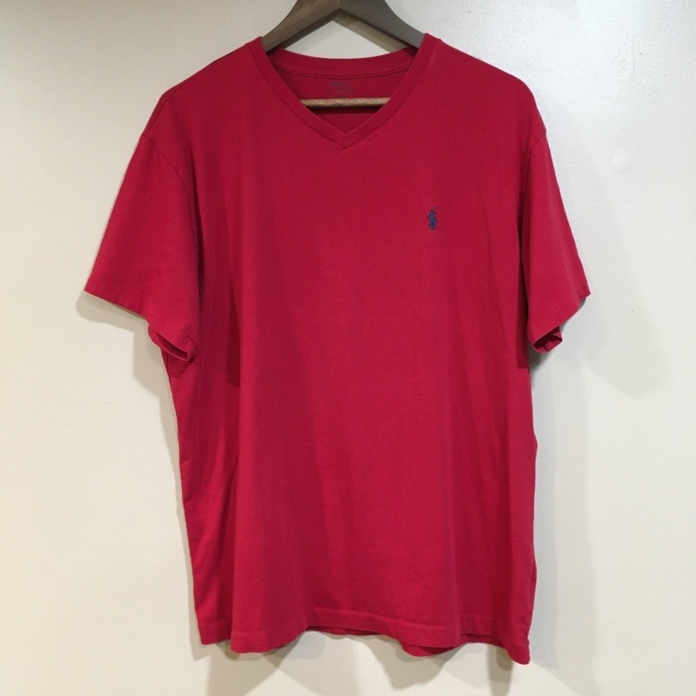 Polo Ralph Lauren V-Neck T-Shirt Mens Large Red Preppy Classic Casual Pony Logo